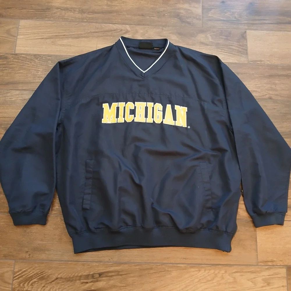 Michigan Wolverines‎ Jacket Mens 2XL XXL Blue J2 Pullover Embroidered Spell Out_2